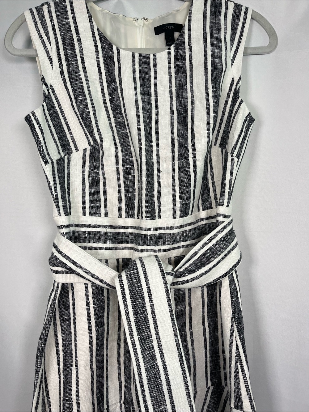 J crew striped linen blend belted fit & flare dress sz 2 coastal Americana - Picture 6 of 11